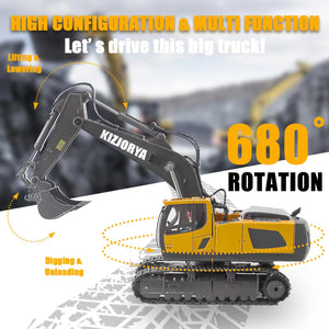 Remote Control Excavator, Toys for Boys Age 6-12, Rechargeable 11 CH RC Construction Vehicles Truck with Sound Light