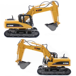 Remote Control Excavator RC Construction Vehicles 15 Channel 2.4G Full Function Digger Toys with Metal Shovel Sound and Lights