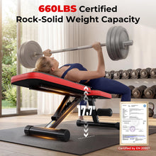 Load image into Gallery viewer, Rockvale 95% Pre-assemble Adjustable Weight Benches for Home Gym, 9 Backpad Positions Workout Bench, 660lb Compact Bench Press for Small Space(1Sec Fast Folding)
