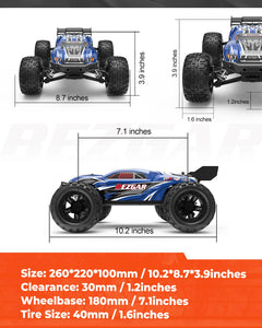 Grade 1:16 Scale Remote Control Truck, 4WD Top Speed 40+ Kmh All Terrains Electric Toy Off Road RC Truck Vehicle Car Crawler