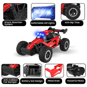 Remote Control Car for Kids 3 4 5 6 7+, 20 KM/H High-Speed RC Cars with LED Lights, 2.4GHz 2WD Monster Truck Toys – Red