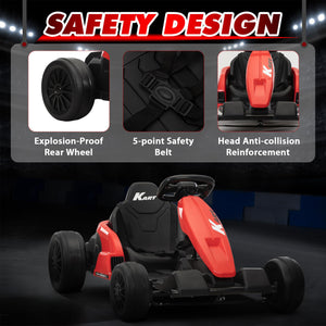 24V Electric Drifting Go Kart for Kids, Electric Ride On Toy w/85 * 2 Motors, 8mph Max Speed, Safety Belt, Music, Horn, USB (Red)
