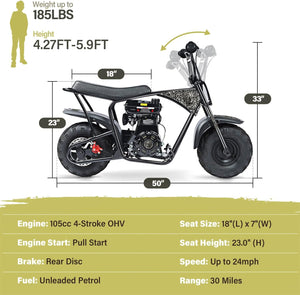 105CC 4-Stroke Mini Dirt Bike with Front Fork for Kids