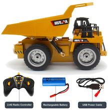 Load image into Gallery viewer, 9CH Alloy RC Dump Truck 1/18, 4WD Hauler Construction Vehicle Model, Metal Cabin, 2.4Ghz Radio Control Mine Tractor
