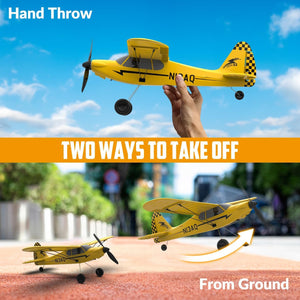 RC Plane Trainer Sport Cub 3CH Remote Control Airplane with Prop Saver, 6-Axis Gyro Stabilizer & 3 Modes to Fly (400mm,Yellow)