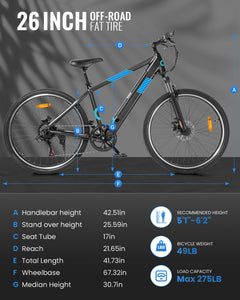 Electric Bike for Adults, High-Power 350W (Peak 450W) Motor, 36V Built-in Invisible Removable Battery, Front Fork Suspension