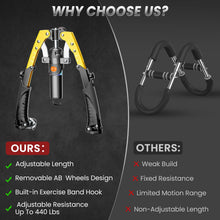 Load image into Gallery viewer, Twister Arm Trainer, 3 in 1 Hydraulic Power Chest Workout Equipment with Ab Roller Wheels and Hooks- Yellow
