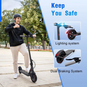 Electric Scooter, Powerful 350W Adult Electric Scooter, Up to 19Mph and 8.5" Solid Tires, with Dual Braking System