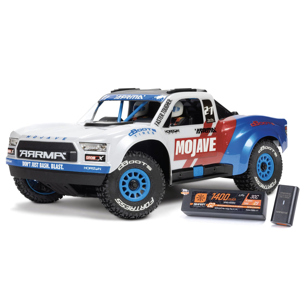 RC Truck Mojave GROM 4X4 223S BLX BRUSHLESS Small Scale Desert Truck RTR with DSC, Battery & Charger Included, White, ARA2304ST2