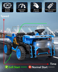 24V 2 Seater Ride on Dump Truck, Kids Electric Car with 4X55W Powerful Motor, Ride-On Construction Vehicle, Blue