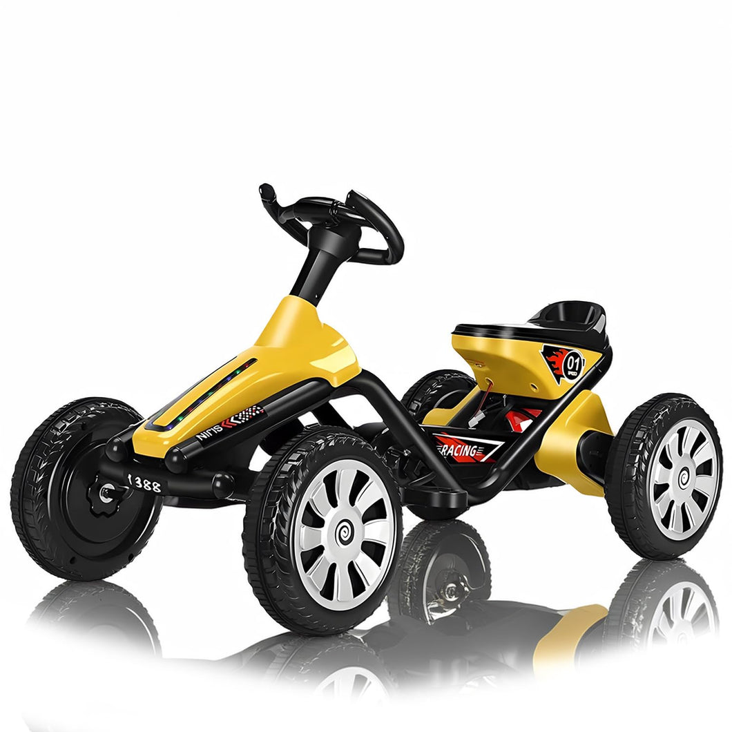 12V 4 MPH Electric Go Kart, Drifting Car Ride on Toy Outdoor Indoor for Kids 3-12, Carrying Weight 80kg,Yellow