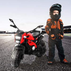 Kids Ride On Motorcycle, 12V Electric Ride On Motorcycle,1.8~3.2 MPH,with Training Wheels, Hand Throttle Foot Brake, 66LBS Red
