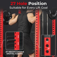 Load image into Gallery viewer, Mikolo F4 2.0 Power Cage with Dual-Track Smooth Pulley System, 1200LBS Power Rack with Leg Hold-Down for Heavy LAT Pulldowns, All-in-One Squat Rack with More Training Attachments for Home Gym (Red)
