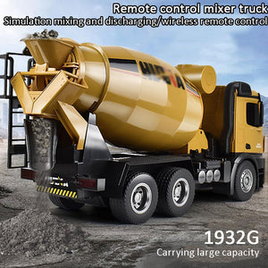 10CH Remote Control Mixer Truck Toy, Cement Mixer Trucks for Boys, Rechargeable RC Construction Toys Vehicle (2 Battery）