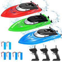 Load image into Gallery viewer, 3PACK High Speed Remote Control Boat for Kids &amp; Adults, 10km/h 2.4G Boats for Pools and Lakes, Rechargeable Battery Included
