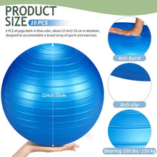 Load image into Gallery viewer, Hungdao 10 Pack 22 Inch Heavy Duty Exercise Balls Inflatable Pregnancy Yoga Pilates-(Blue)
