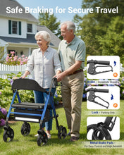 Load image into Gallery viewer, Telgome Walkers for Seniors with Seat, Thickened Flat Tube Frame, Foldable Rollator 350 lbs Load, Height Adjustable,8'' Big Wheels, Rolling Walker,Blue
