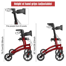 Load image into Gallery viewer, Rollator Walker for Seniors/Adults Foldable Rolling Walker with Seat 330 lbs Capacity 4 Big 8 inch Wheels Hand Grips Adjustable Height Lightweight Aluminum Walker 7205(Red)
