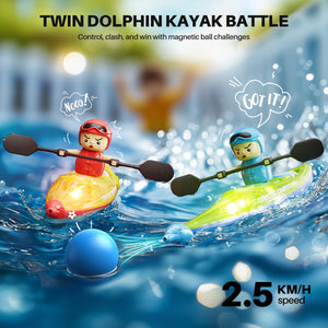 2 Pack RC Boats for Kids 8-12, Remote Control Kayaks with 3 Magnetic Balls, 40 Mins Playtime (1 Battery), LED Lights, Perfect Water Toys