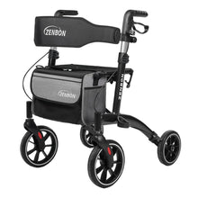Load image into Gallery viewer, Rollator Walker for Seniors/Adults Foldable Rolling Walker with Seat 330 lbs Capacity 4 Big 8 inch Wheels Hand Grips Adjustable Height Lightweight Aluminum Walker 7205(Black)
