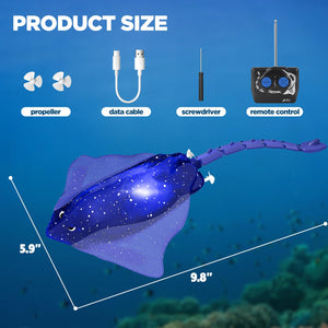Remote Control Boat High-Simulation Diving Manta Ray Pool Toys for Kids Age 4+, 2.4gz RC Boat Stingray Robot Fish Toy (Blue)
