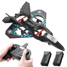 Load image into Gallery viewer, RC Helicopter Plane for Kids, 2.4Ghz Remote Control F22 Jet Fighter Airplane Quadcopter Toy Gifts, Cool Lights Stunt Roll (Blue)
