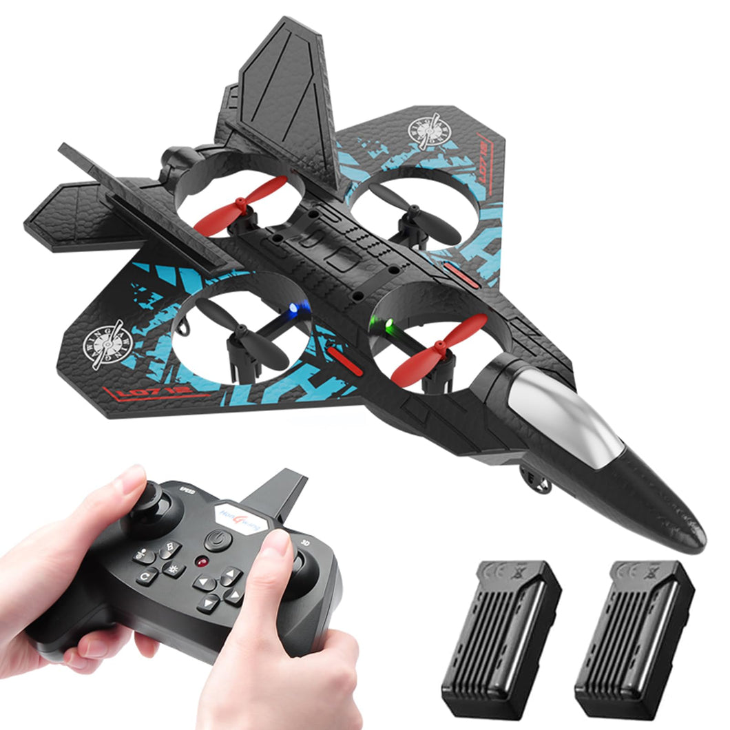 RC Helicopter Plane for Kids, 2.4Ghz Remote Control F22 Jet Fighter Airplane Quadcopter Toy Gifts, Cool Lights Stunt Roll (Blue)