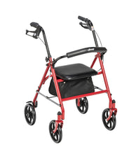 Load image into Gallery viewer, Drive Medical Rollator Walker with Seat - Stable Mobility Support - Height Adjustable - Durable Steel Frame Construction - Smooth 7.5" Wheels - Foldable Frame - 350 Lb Limit - Red
