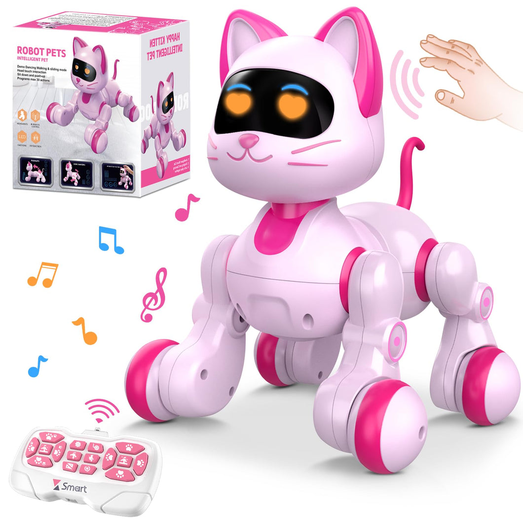 Robot Cat Interactive Toys for Girls: Remote Control Electronic Pink Kitty Pets - Robotic Can Dancing Touch Programmable