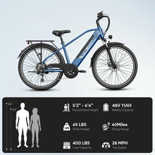 Load image into Gallery viewer, Jasion Roamer Electric Bike for Adults 1200W Peak Motor 528WH Removable Battery,up to 60miles 28MPH City,Blue
