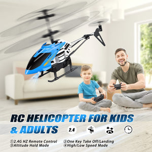 RC Helicopters - Remote Control Helicopter Toys: One Key Take-Off/Landing, Automatic Altitude Hold, LED Light & 3.5 Channel, Blue