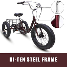 Load image into Gallery viewer, 20 Inch Fat Tire Adult Tricycles 3 Wheel Bikes 7 Speed Adult Trikes Three-Wheeled Cruiser for Seniors, Women, Men
