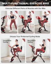 Load image into Gallery viewer, pooboo Folding Exercise Bike - 4-in-1 Magnetic X-Bike, Foldable Upright -Black &amp; Scarlet
