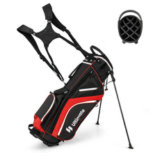 Load image into Gallery viewer, ULTIMATE 14-Way Golf Stand Bag, Portable Golf Bag w/ 6 Pockets,Cooler Bag &amp; Waterproof Valuable Pocket, Rain Hood, Ergonomic Dual Strap System &amp; Carrying Handles, 5 LBS Lightweight for Adults (Red)
