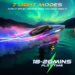 RC Remote Control Boat with 7LED Light Modes for Adults Kids 8-12 Pool Lakes, Waterproof 25KMH Electric Fast Boat with Self-righting
