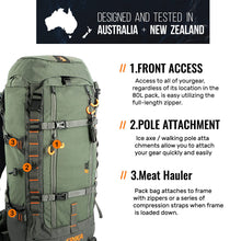 Load image into Gallery viewer, SPIKA Hunting Backpack Internal Frame for Men Waterproof Hunting Pack with Rifle Holder Rain Cover Extendable 80L+ Capacity
