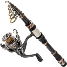 Load image into Gallery viewer, PLUSINNO Fishing Rod and Reel Combos - Carbon Fiber Telescopic Fishing Pole - Spinning Reel 12 +1 Shielded Bearings Stainless Steel BB，Travel Saltwater Freshwater Full Kit 5.91FT
