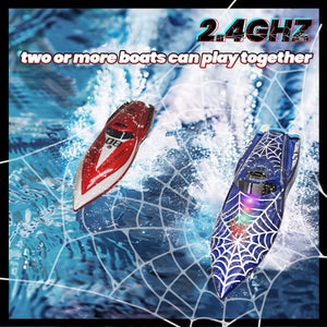 Mini Remote Control Boat RC Boat 2.4Ghz 360 Rotating LED Lights bulit-in Rechargeable Battery Swimming Pool Bathtub Toys Remote Control Boats
