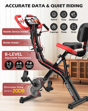 Load image into Gallery viewer, pooboo Folding Exercise Bike - 4-in-1 Magnetic X-Bike, Foldable Upright -Black &amp; Scarlet
