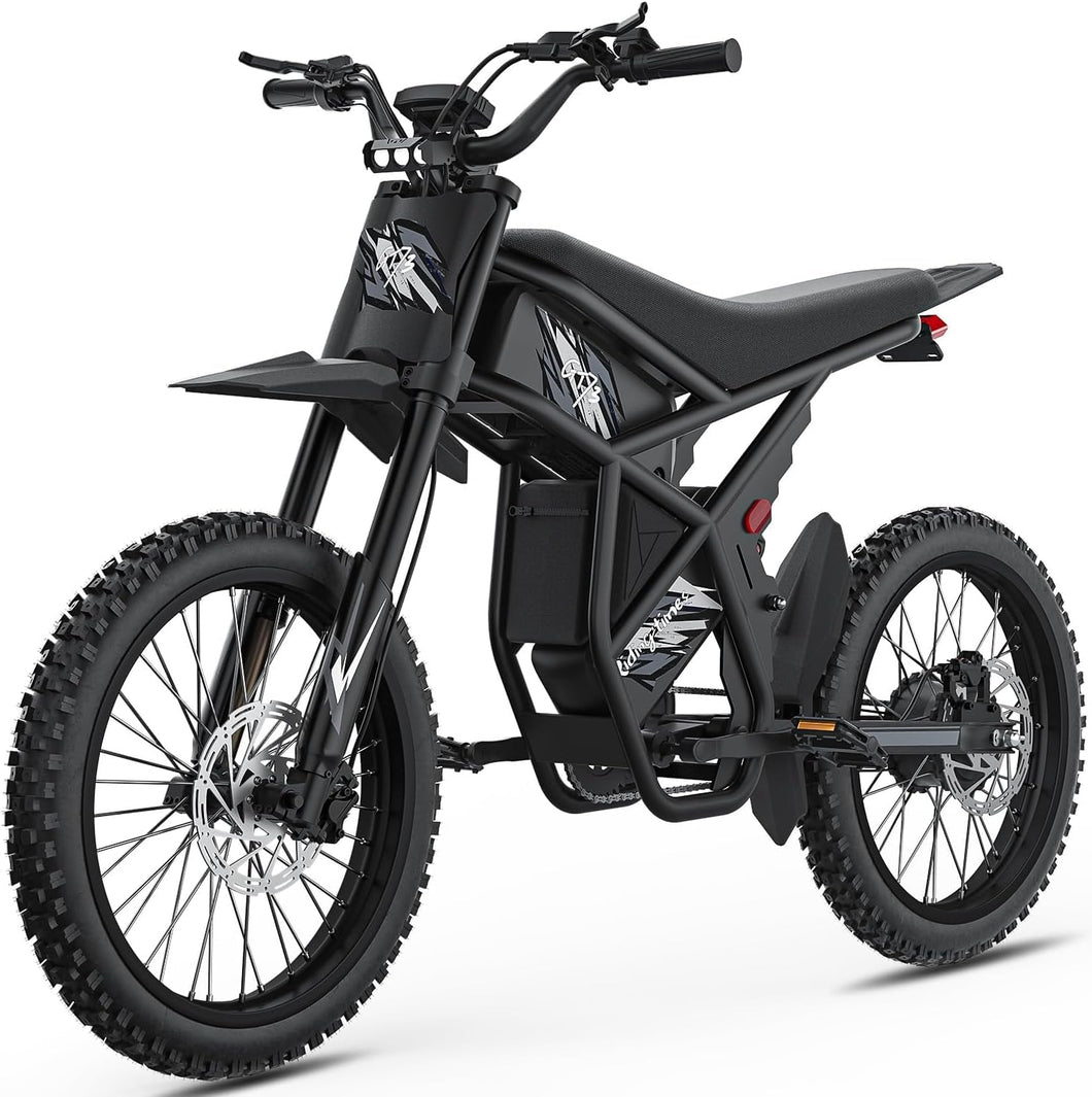 Electric Dirt Bike for Adults 2000W Electric Bike with 1747Wh(48V 18.2AH*2) Removable Batteries 37MPH/85Mile Range (Black1)