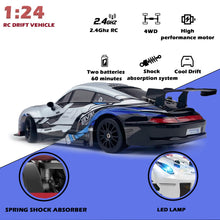 Load image into Gallery viewer, RC Drift Car 2.4GHz 1:24 Scale 4WD High Speed Remote Control Cars Vehicle with LED Lights Two Batteries and Drifting Tires

