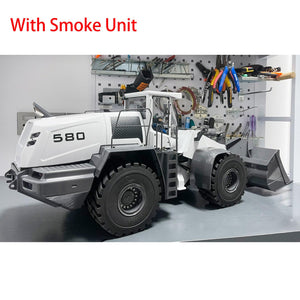 1/14 RC Hydraulic Loader for 580 RC Construction Vehicle 4-Way Reversing Valve Sound Light ST8 Radio Controller(White-with-Smoke)