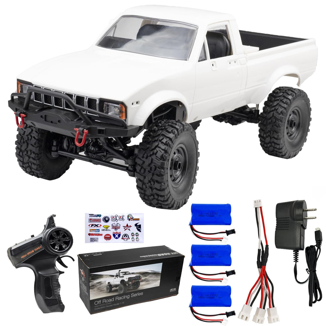 1/16 RC Rock Crawler Truck 4x4 with 3 Upgraded 1200mah Battery 2.4GHz 4WD Remote Control Off-Road Pick-up Truck RTR for Men (White)