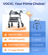 Load image into Gallery viewer, VOCIC Walkers for Seniors, Z21 Rollator Walker with Seat Supports 350lb, 8" Big Wheels for All Terrain, Ergonomic Arc Seat &amp; 6" Ultra Backrest Foldable Walker, Dual Height Adjustment, Lightweight 2026
