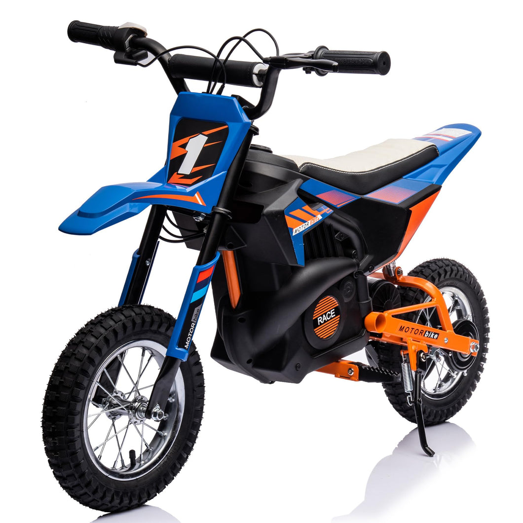 24V 7AH Kids Ride on Dirt Bike, 250W Strong Motor 13.6MPH Fast Speed Electric Off-Road Motorcycle, Blue