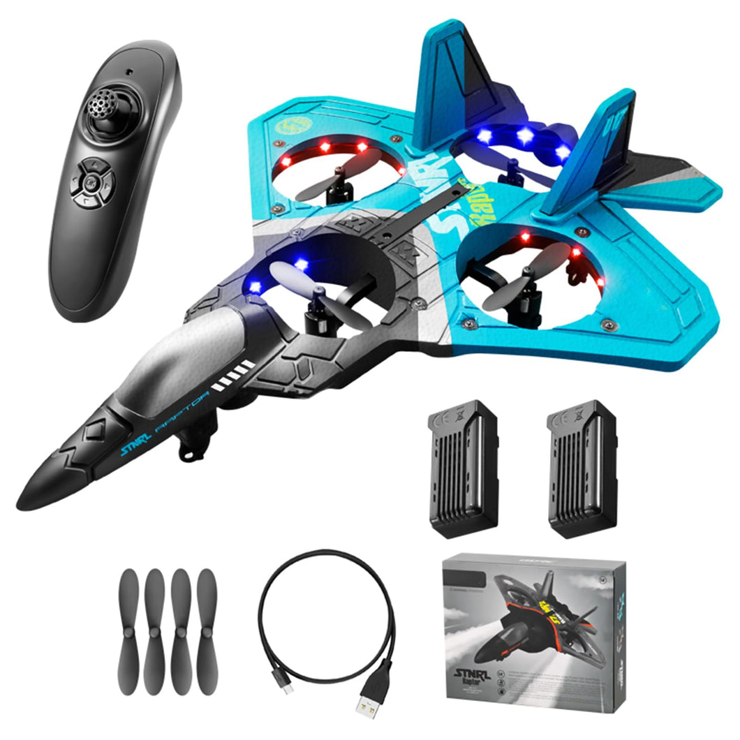 V17 Jet Fighter Stunt RC Airplane,V17 Remote Control Plane 2.4Ghz Foam RC Airplanes Helicopter quadcopter (Blue+2pcs Battery)
