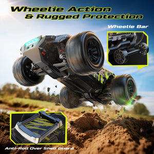 1:14 Brushless RC Cars for Adults Fast 43 MPH, 4WD Off-Road RC Trucks with 7-Color LED Lights, Metal Shocks, All-Metal Drivetrain