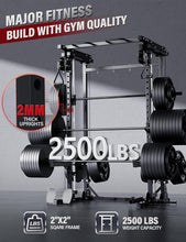 Load image into Gallery viewer, Major Fitness Drone3 Smith Machine, All-in-One Home Gym Power Rack with Cable Crossover, Pull-Up Bars, T-Bar &amp; Squat Station, Heavy-Duty Full-Body Workout for Strength Training (D3SMS-BK (Rack Only)
