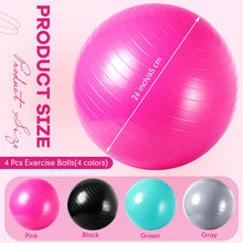 Load image into Gallery viewer, Leyndo 4 Pcs 26 Inch Yoga Exercise Ball Pilates Pregnancy Birthing Fitness Ball -(Black Green Pink Gray)
