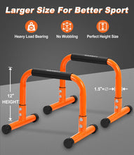 Load image into Gallery viewer, TABEKE Push Up Bar, 12" High Parallettes Bars &amp; Dip Bar - Orange
